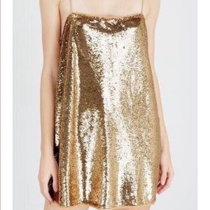 NWT FREE PEOPLE time to shine dress- gold XS